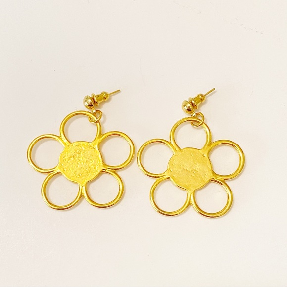 Vintage Earrings Flower Power 90s Y2K Gold Tone Drop Dangle Large XL Stu… - Picture 3 of 6